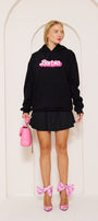 Kapüşonlu İçi Polar Barbie Baskılı Siyah Unisex Hoodie Sweatshirt