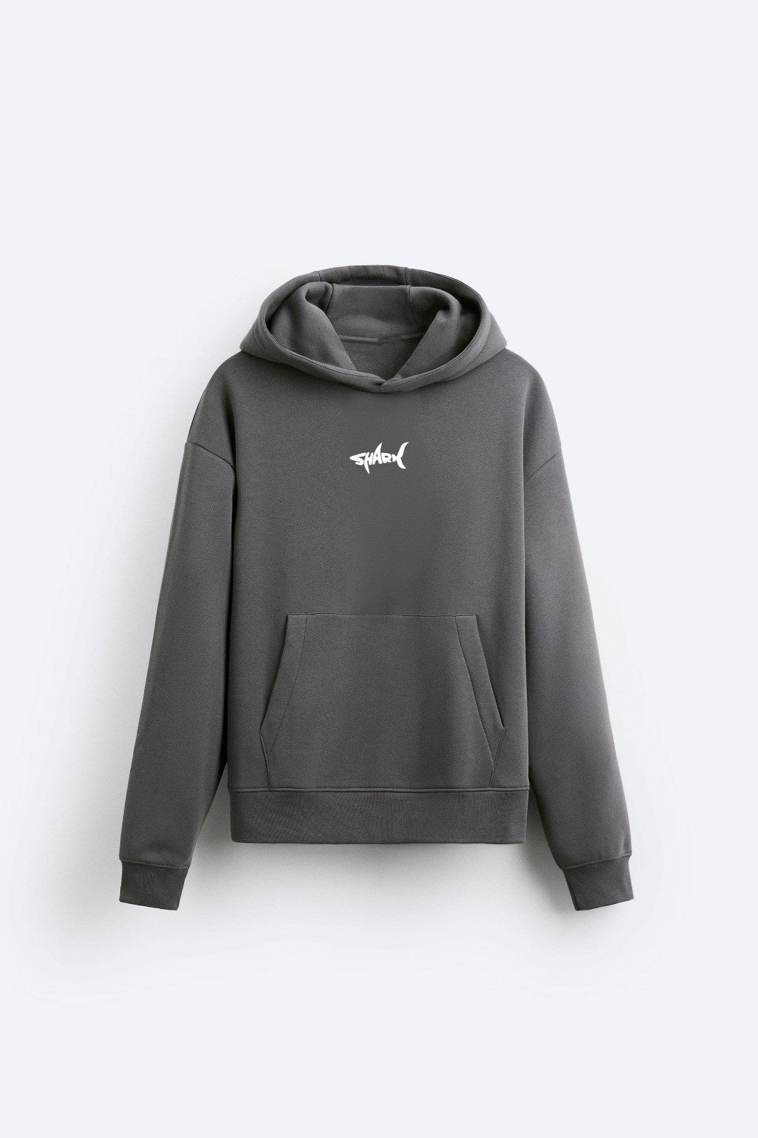 Kapüşonlu İçi Polar Shark Baskılı Füme Oversize Hoodie Sweatshirt