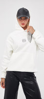 Kapüşonlu İçi Polar Taş Baskılı Beyaz Oversize Hoodie Sweatshirt