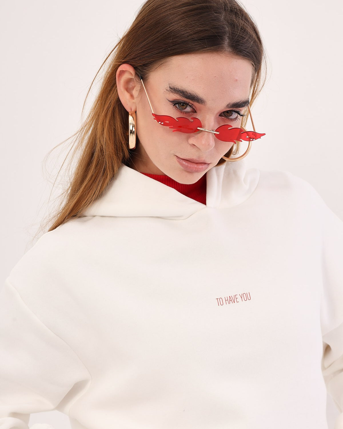 Kapüşonlu İçi Polar To Have You Yazılı Zar Baskılı Beyaz Unisex Hoodie Sweatshirt
