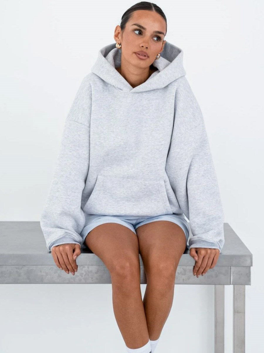Kapüşonlu Içi Polar Gri Melanj Unisex Oversize Hoodie Sweatshirt