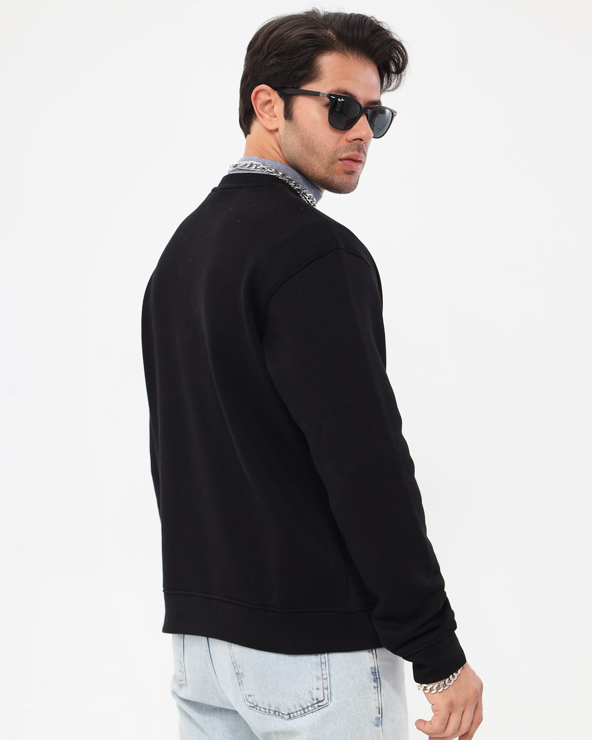 Bisiklet Yaka İçi Polar Syzygy Yazı Baskılı Siyah Oversize Sweatshirt