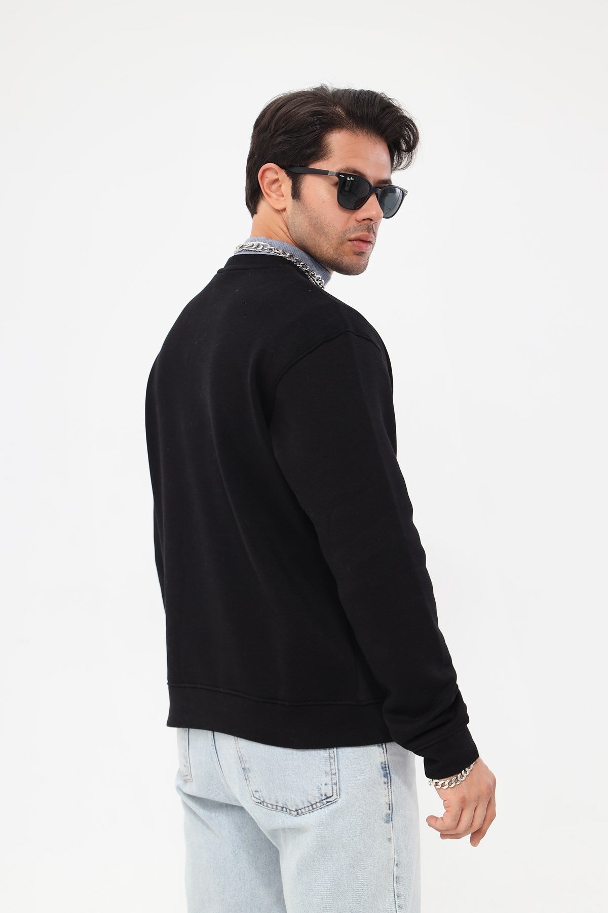 Bisiklet Yaka İçi Polar Syzygy Yazı Baskılı Siyah Oversize Sweatshirt