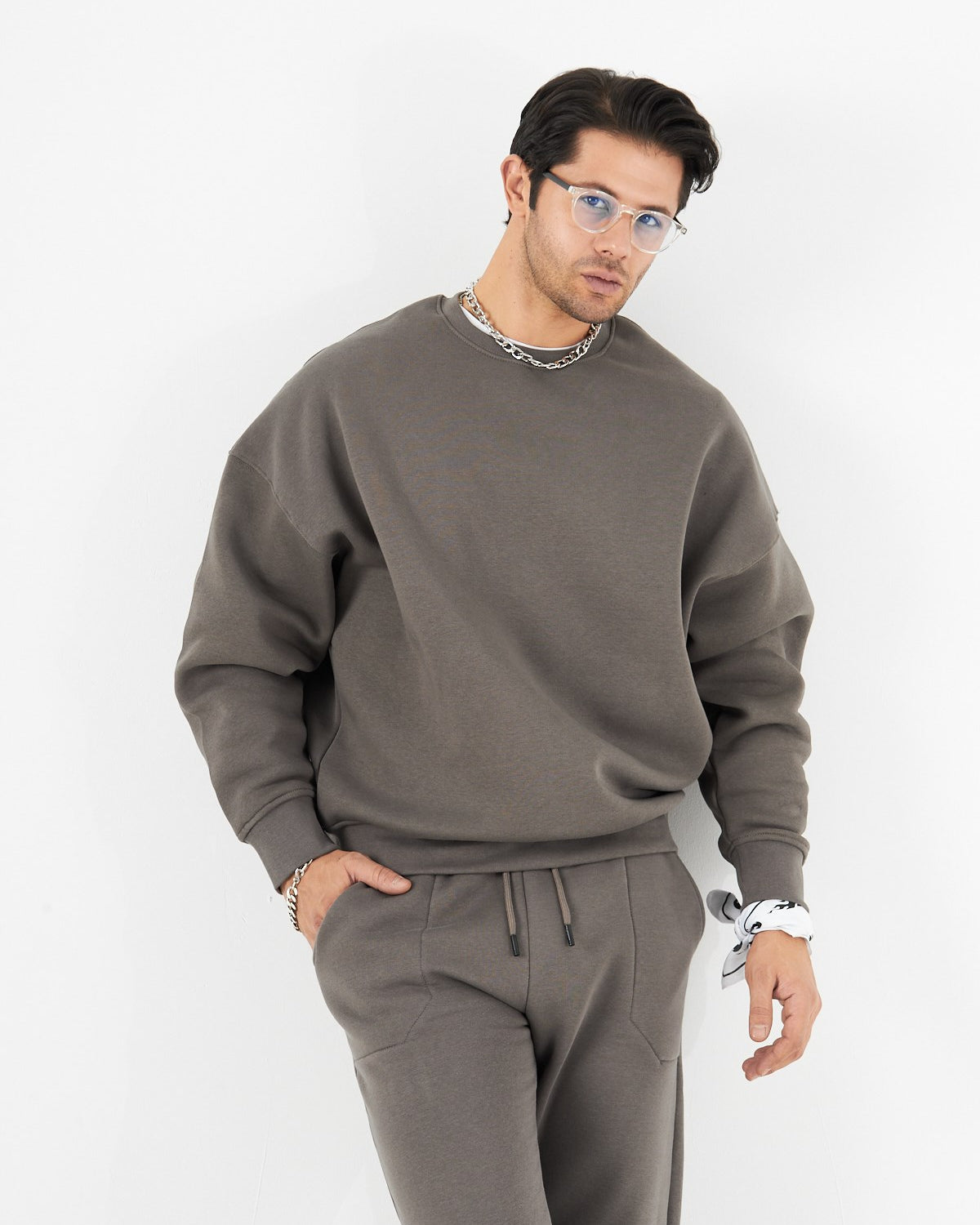 Bisiklet Yaka Basic 3 iplik Şardonlu Oversize Sweatshirt