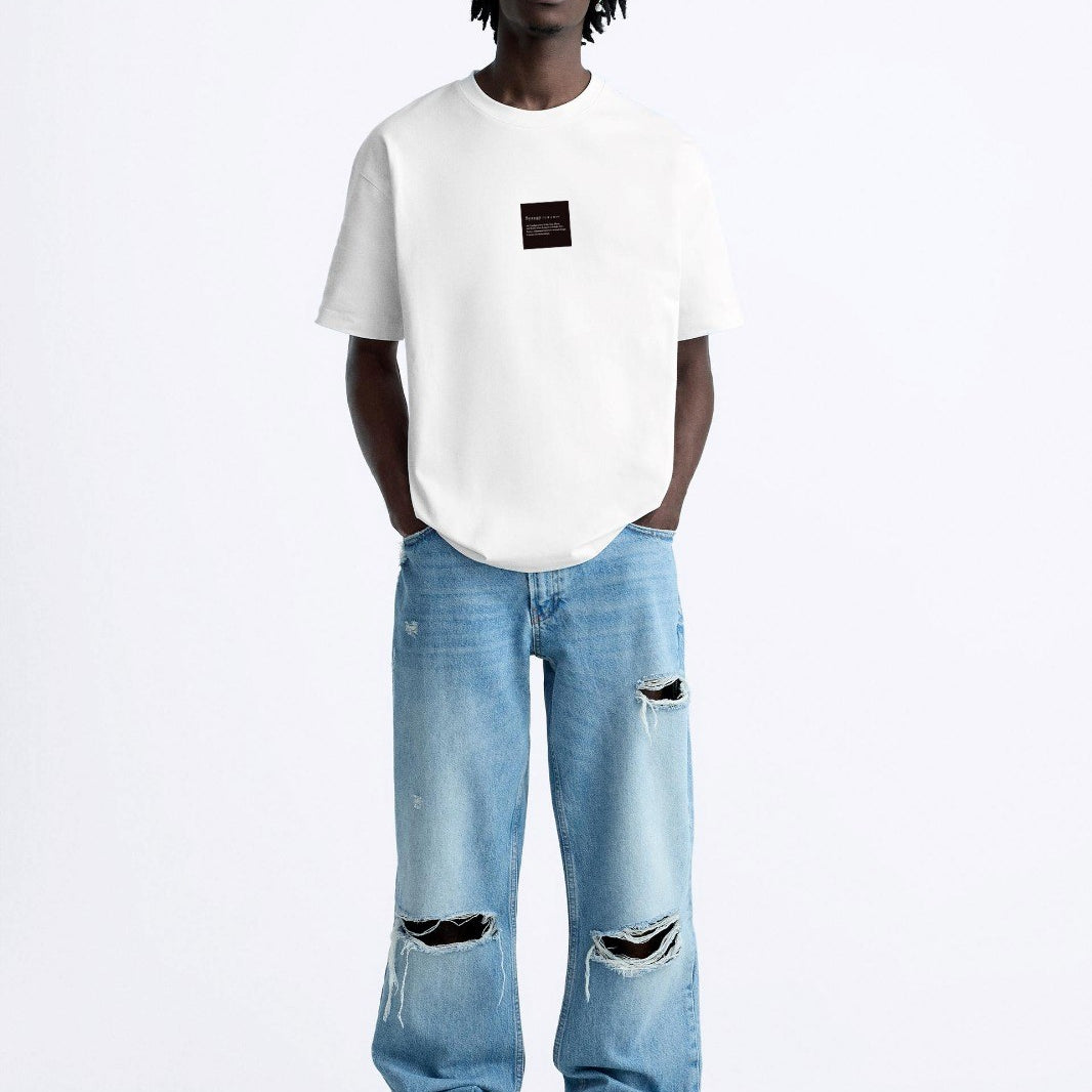 Bisiklet Yaka Syzygy Yazılı Oversize Beyaz Erkek T-shirt