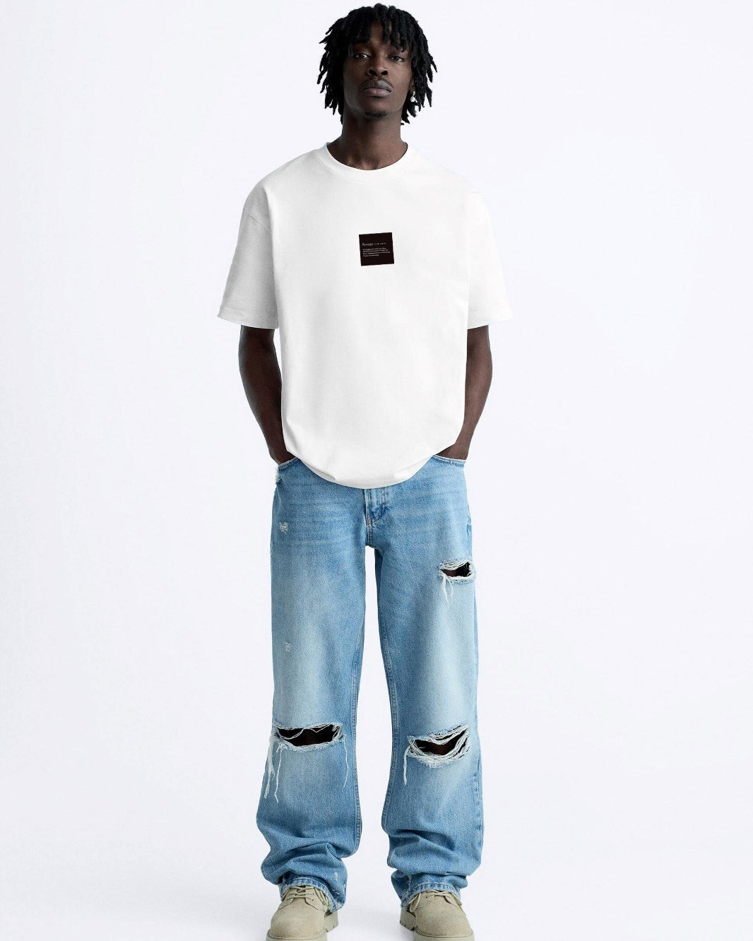 Bisiklet Yaka Syzygy Yazılı Oversize Beyaz Erkek T-shirt