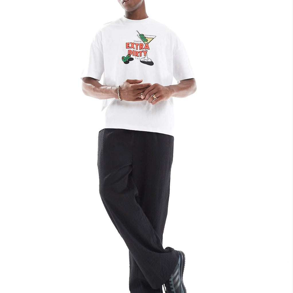 rkek Beyaz Oversize Tişört – Extra Dirty Martini Baskılı Esprili NYC Tasarım