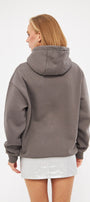 Kapüşonlu İçi Polar Sagittarius Yazılı Taş Baskılı Füme Oversize Hoodie Sweatshirt