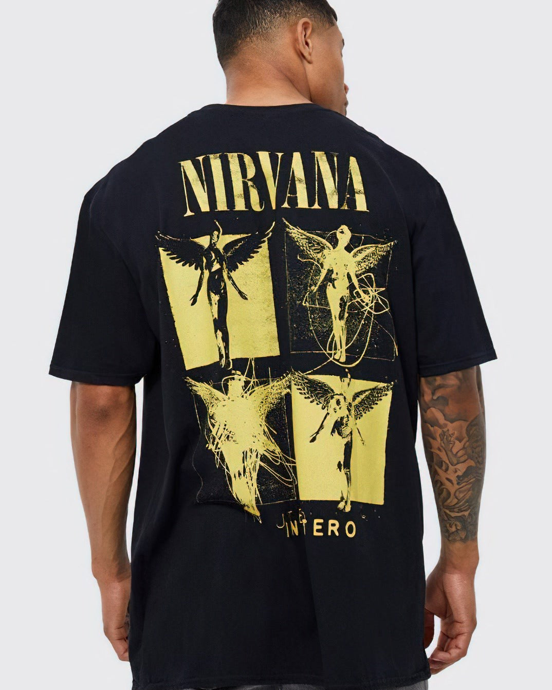 Bisiklet Yaka Nirvana Baskılı Siyah Oversize Erkek T-shirt