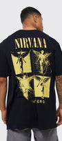 Bisiklet Yaka Nirvana Baskılı Siyah Oversize Erkek T-shirt