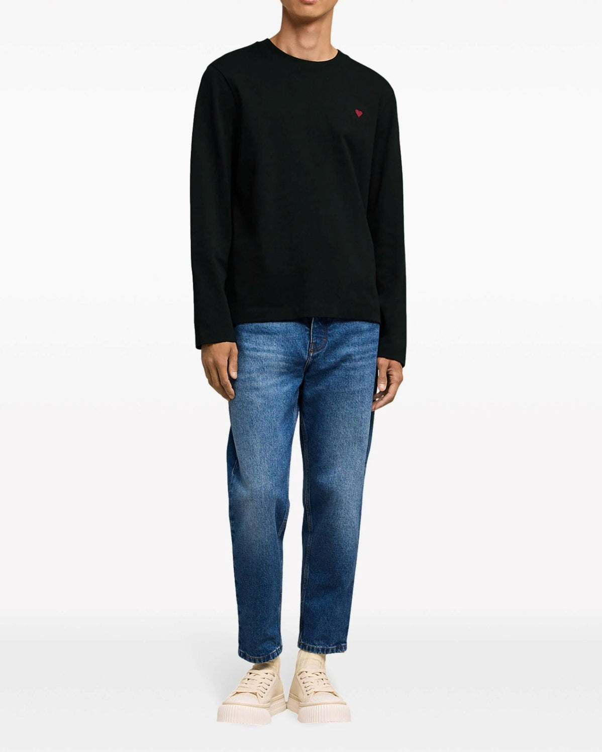 Bisiklet Yaka İçi Polar Kalp Baskılı Siyah Oversize Sweatshirt
