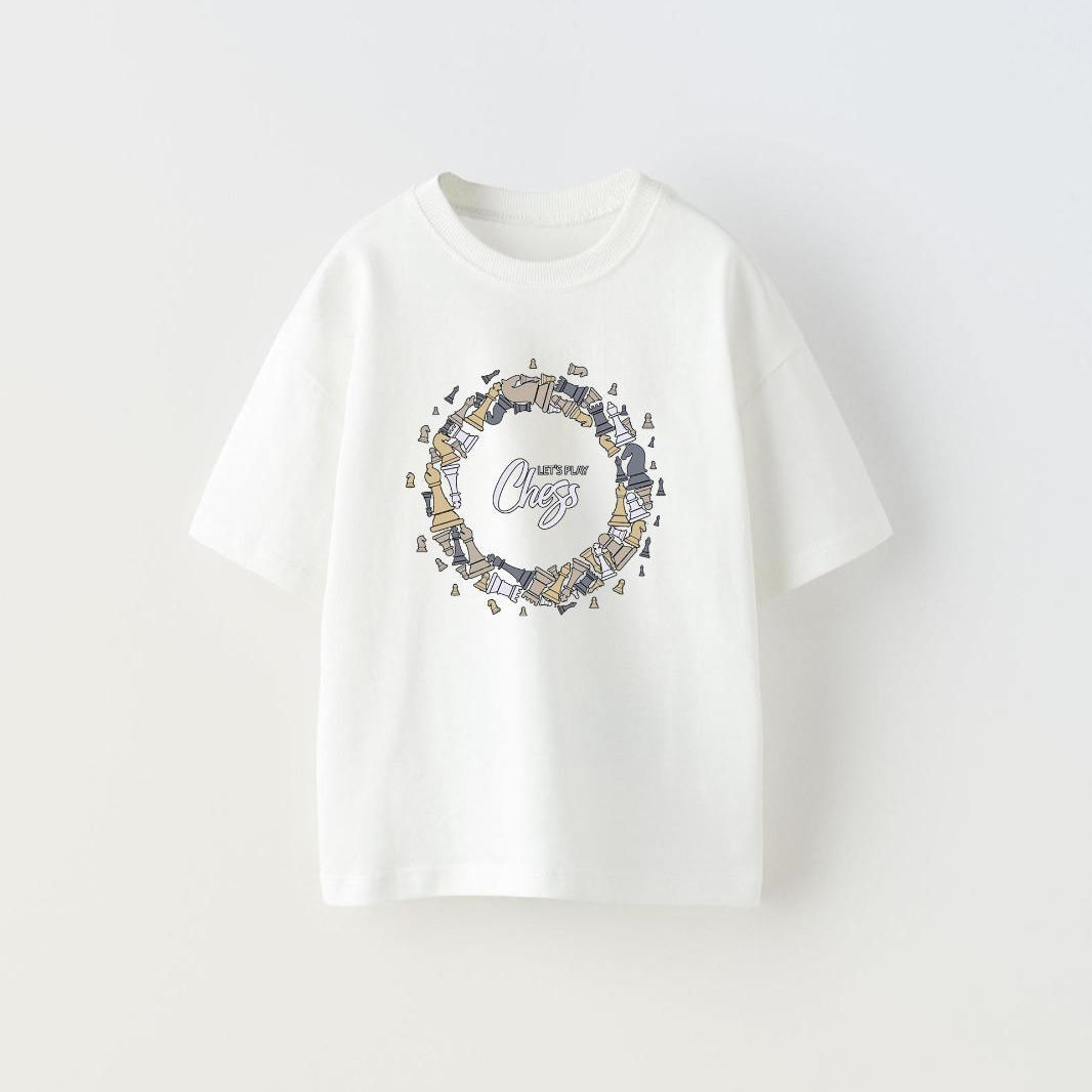 Let's Play Chess Yazılı Dönen Satranç Tasarım Baskılı Beyaz Çocuk T-Shirt