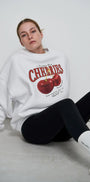 Bisiklet Yaka İçi Polar Cherries Baskılı Beyaz Oversize Sweatshirt