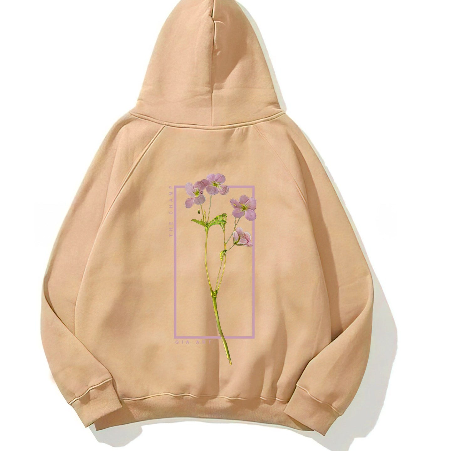 Kapüşonlu İçi Polar Flowers Baskılı Bej Unisex Hoodie Sweatshirt