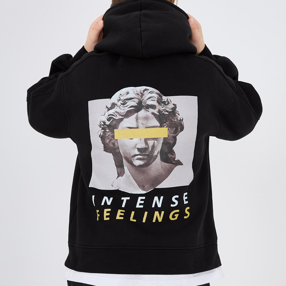 Kapüşonlu İçi Polar Intense Feelings Baskılı Siyah Unisex Çocuk Hoodie Sweatshirt