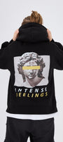 Kapüşonlu İçi Polar Intense Feelings Baskılı Siyah Unisex Çocuk Hoodie Sweatshirt