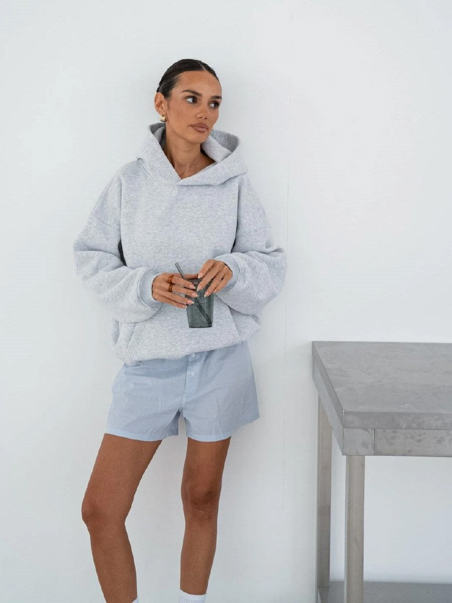 Kapüşonlu Içi Polar Gri Melanj Unisex Oversize Hoodie Sweatshirt