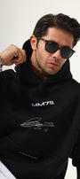 Kapüşonlu İçi Polar MM75 Baskılı Siyah Oversize Hoodie Sweatshirt