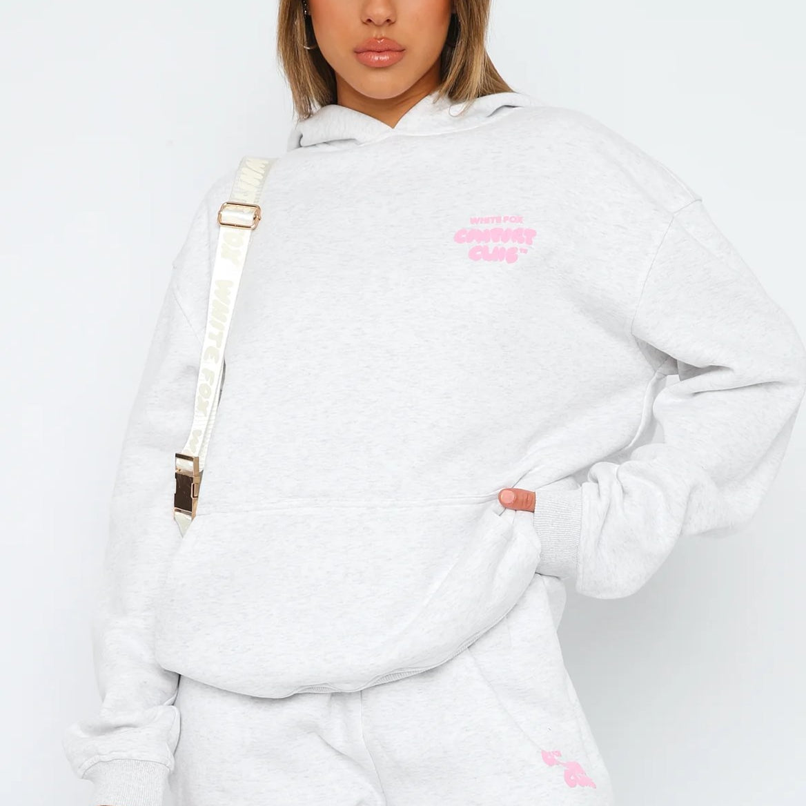 White Fox Unisex Comfort Club Yazılı Kapüşonlu Oversize Hoodie