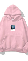Kapüşonlu İçi Polar Starry Night Baskılı Pembe Unisex Oversize Hoodie Sweatshirt