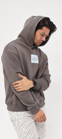 Kapüşonlu İçi Polar Syzygy Yazı Baskılı Füme Oversize Hoodie Sweatshirt