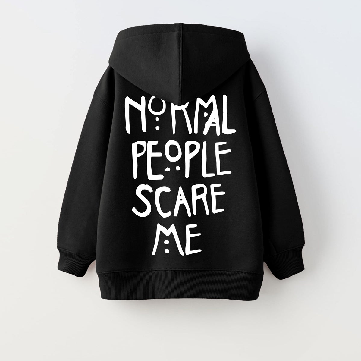 Kapüşonlu İçi Polar Normal People Scare Me Baskılı Siyah Unisex Çocuk Hoodie Sweatshirt