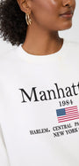 Bisiklet Yaka İçi Polar Manhattan 1984 Yazı Baskılı Beyaz Oversize Sweatshirt