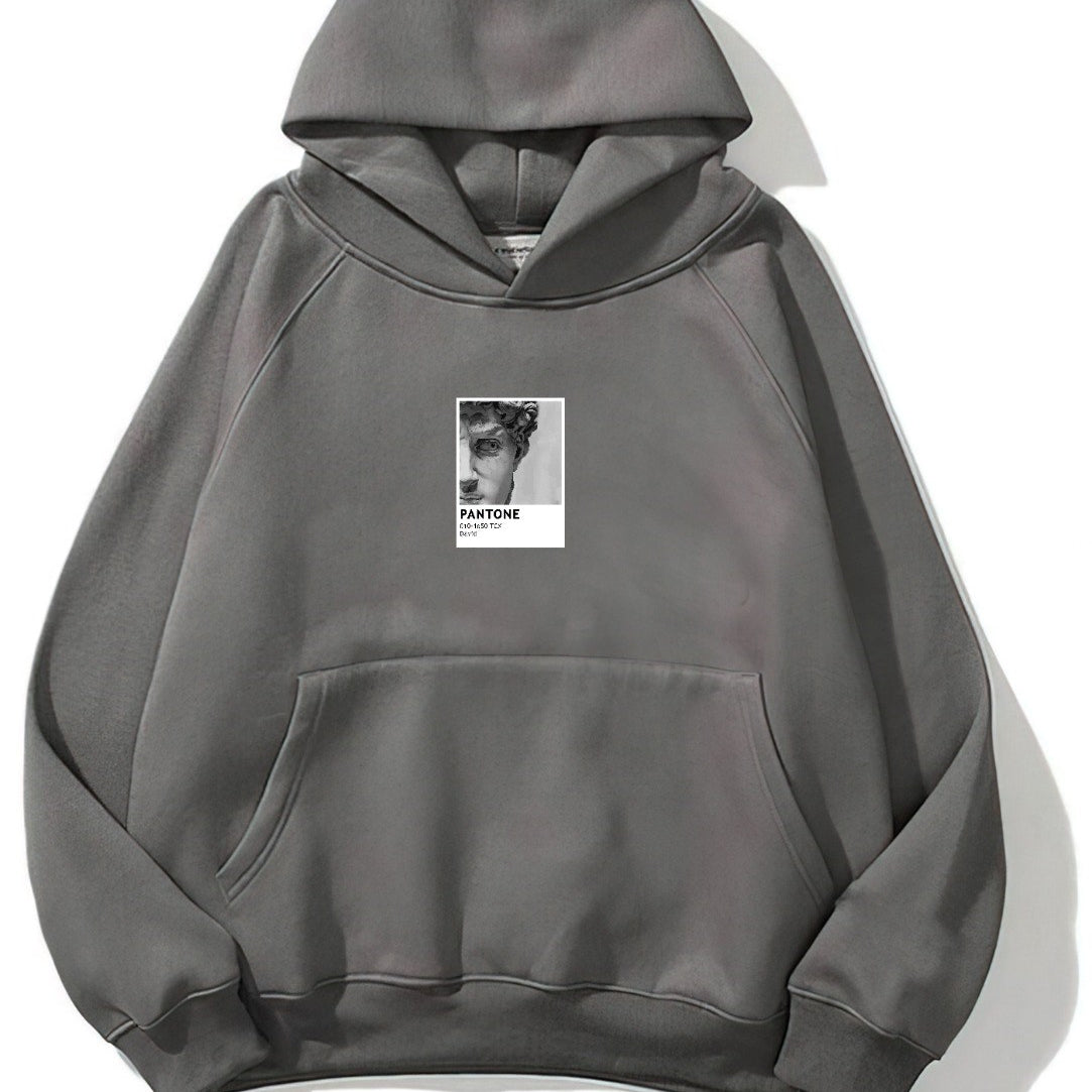 Kapüşonlu İçi Polar Pantone David Baskılı Füme Unisex Oversize Hoodie Sweatshirt