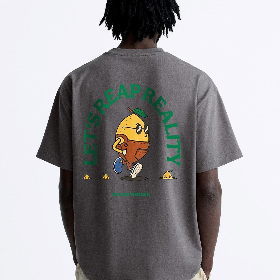 Bisiklet Yaka Petit Jardinier Baskılı Oversize Füme Erkek T-shirt