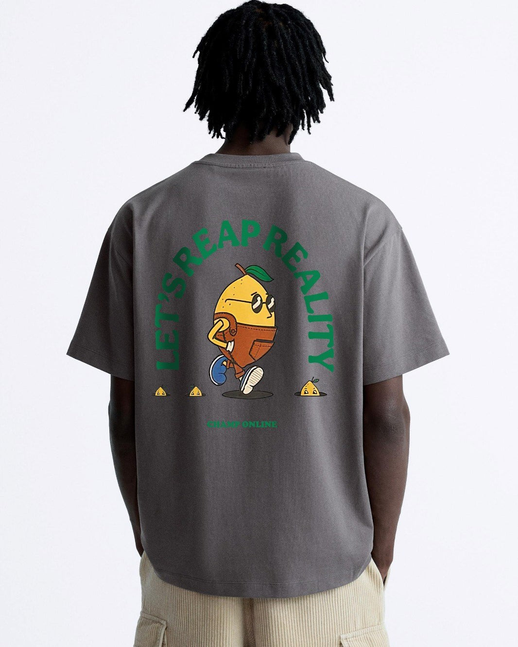 Bisiklet Yaka Petit Jardinier Baskılı Oversize Füme Erkek T-shirt