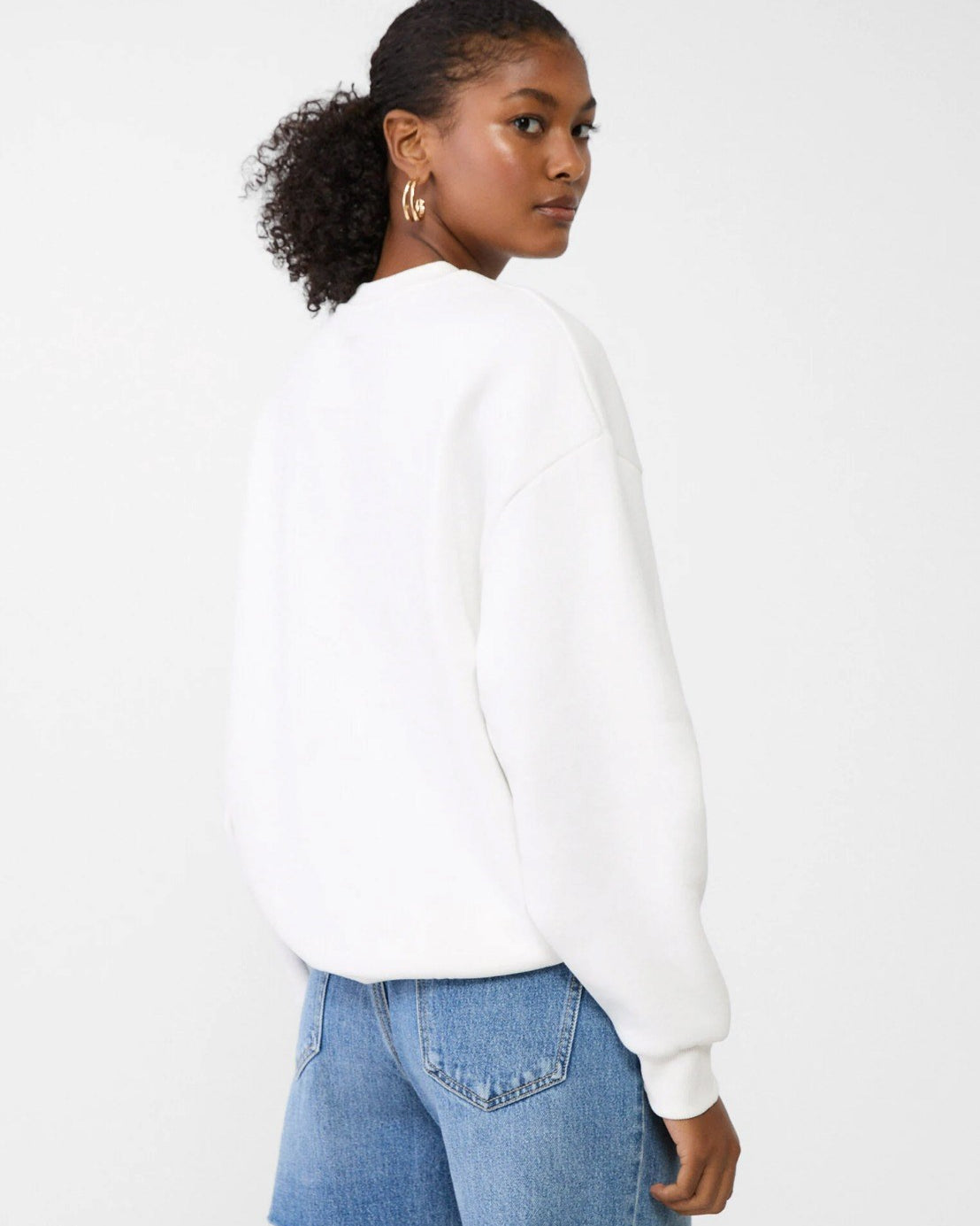 Bisiklet Yaka İçi Polar Manhattan 1984 Yazı Baskılı Beyaz Oversize Sweatshirt