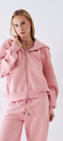 Kadın Oversize Zip Hoodie Pembe – Fermuarlı, Kapüşonlu, Kangru Cep,  3 İplik Şardonlu Polar
