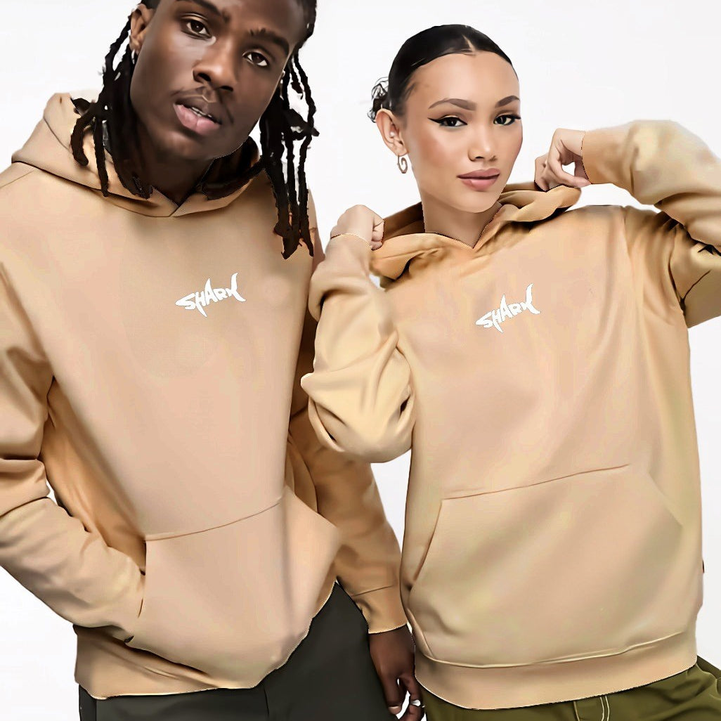 Kapüşonlu İçi Polar Shark Baskılı Bej Oversize Hoodie Sweatshirt