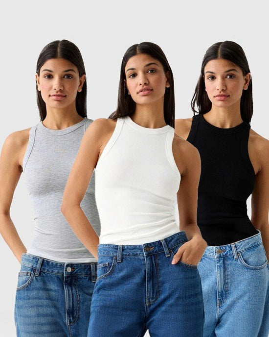 3'lü Halter Yaka Atlet Seti (Beyaz, Siyah, Gri)