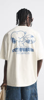 Bisiklet Yaka Peanuts Records Baskılı Oversize Beyaz Erkek T-shirt