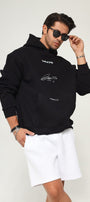 Kapüşonlu İçi Polar MM75 Baskılı Siyah Oversize Hoodie Sweatshirt