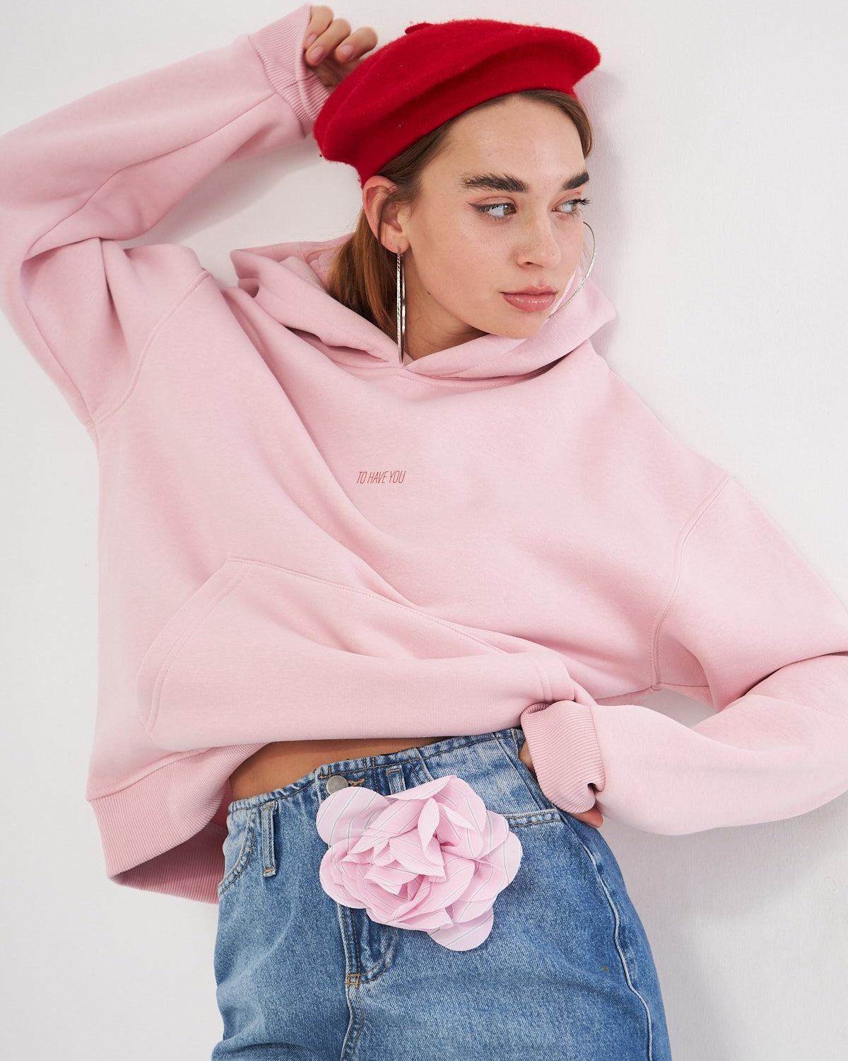 Kapüşonlu İçi Polar To Have You Yazılı Zar Baskılı Pembe Unisex Hoodie Sweatshirt