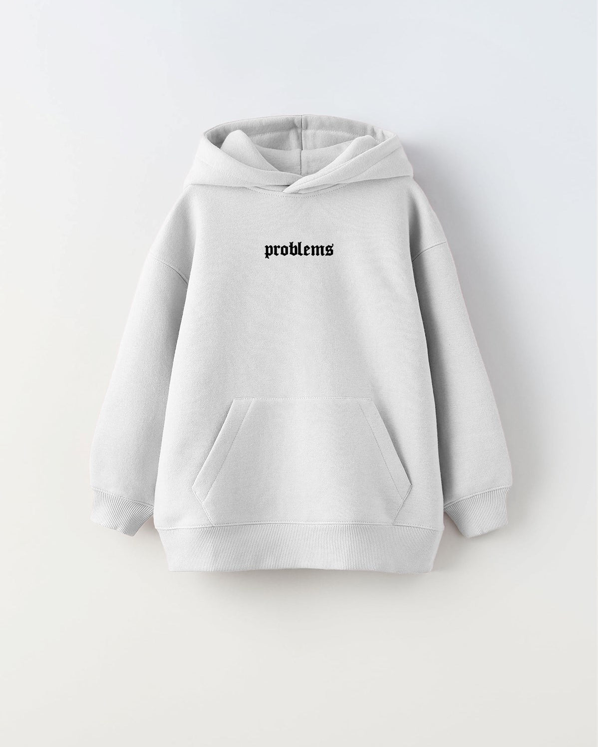 Kapüşonlu İçi Polar Problems Yazılı Heykel Baskılı Beyaz Unisex Çocuk Hoodie Sweatshirt