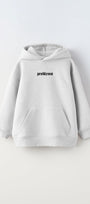 Kapüşonlu İçi Polar Problems Yazılı Heykel Baskılı Beyaz Unisex Çocuk Hoodie Sweatshirt