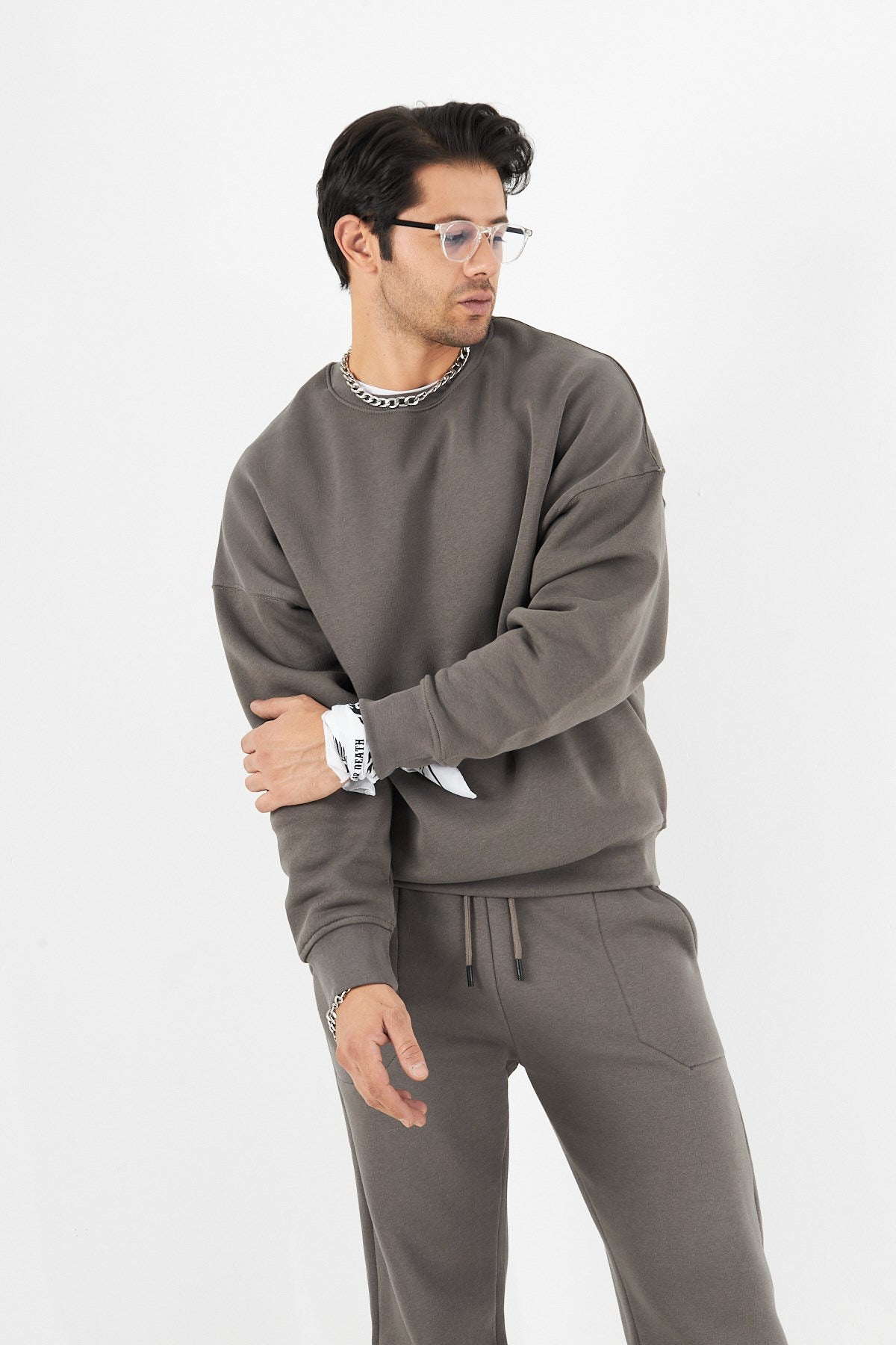 Bisiklet Yaka Basic 3 iplik Şardonlu Oversize Sweatshirt