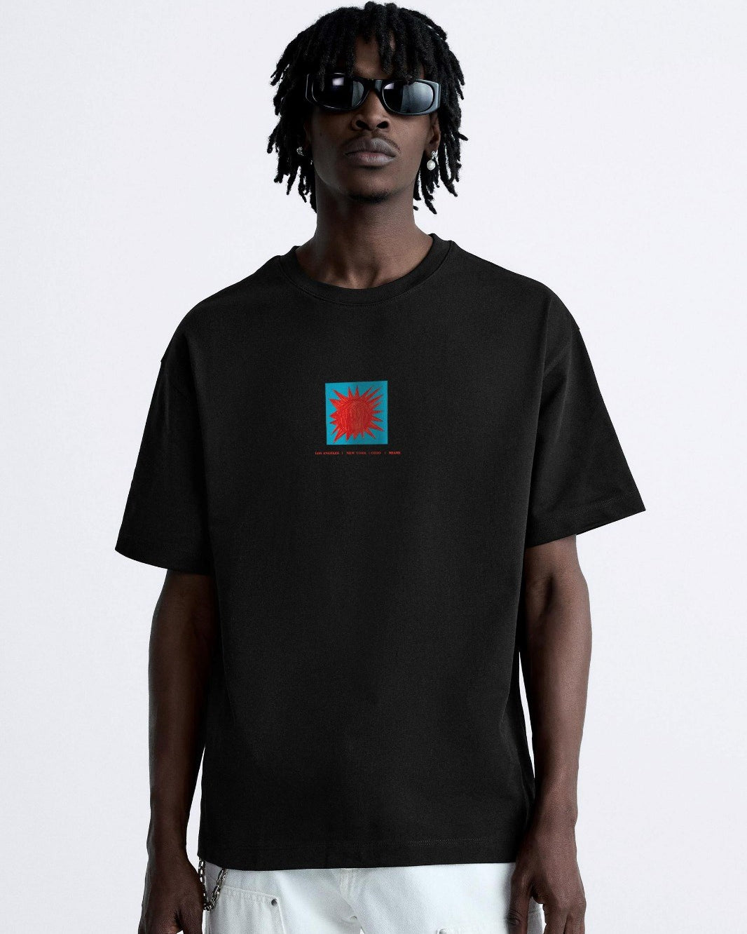 Bisiklet Yaka Afraid Of Real World Baskılı Siyah Oversize Erkek T-shirt