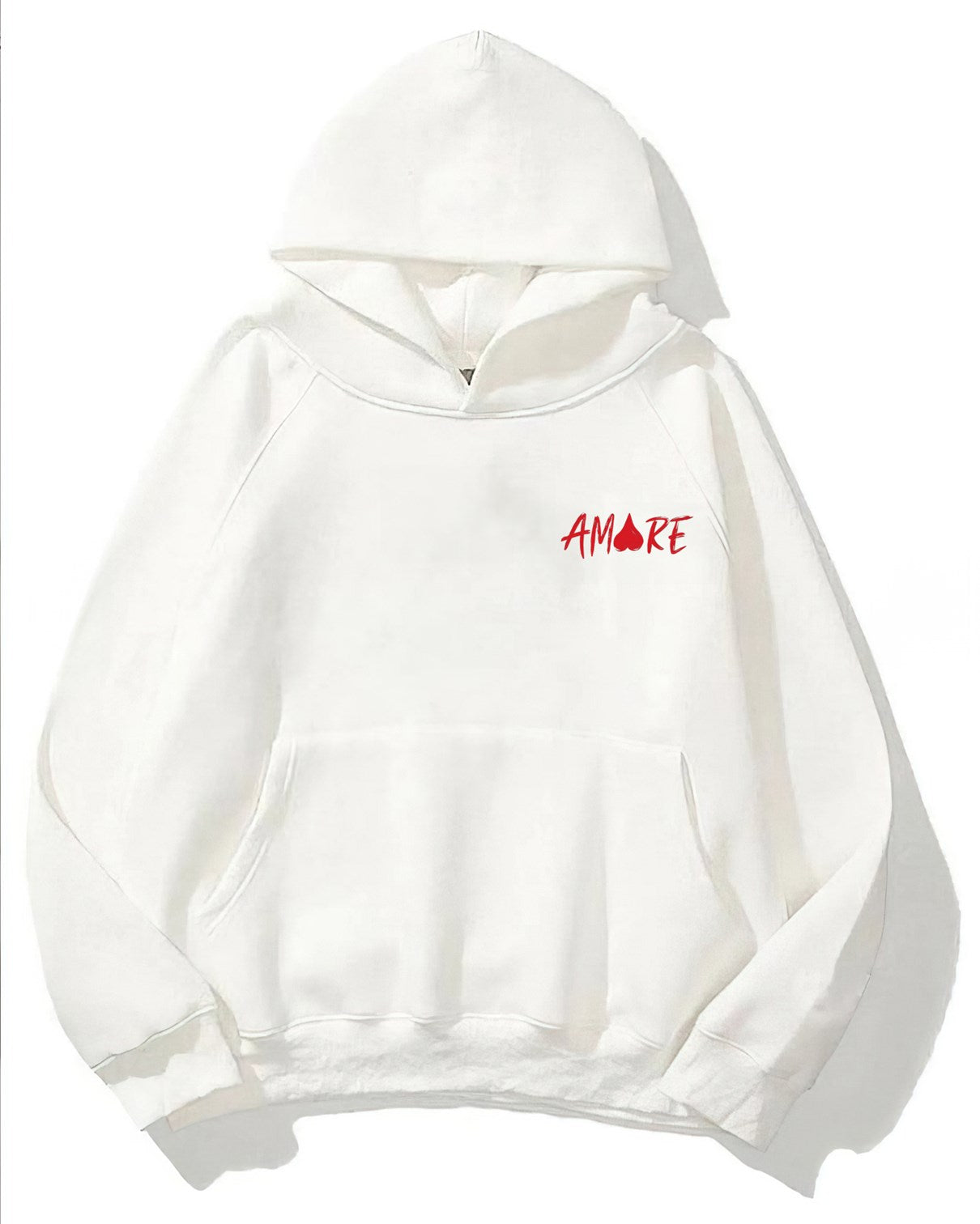 Kapüşonlu İçi Polar Amore Baskılı Beyaz Unisex Hoodie Sweatshirt