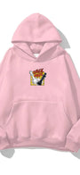Kapüşonlu İçi Polar Satranç Cartoon Baskılı Pembe Unisex Oversize Hoodie Sweatshirt