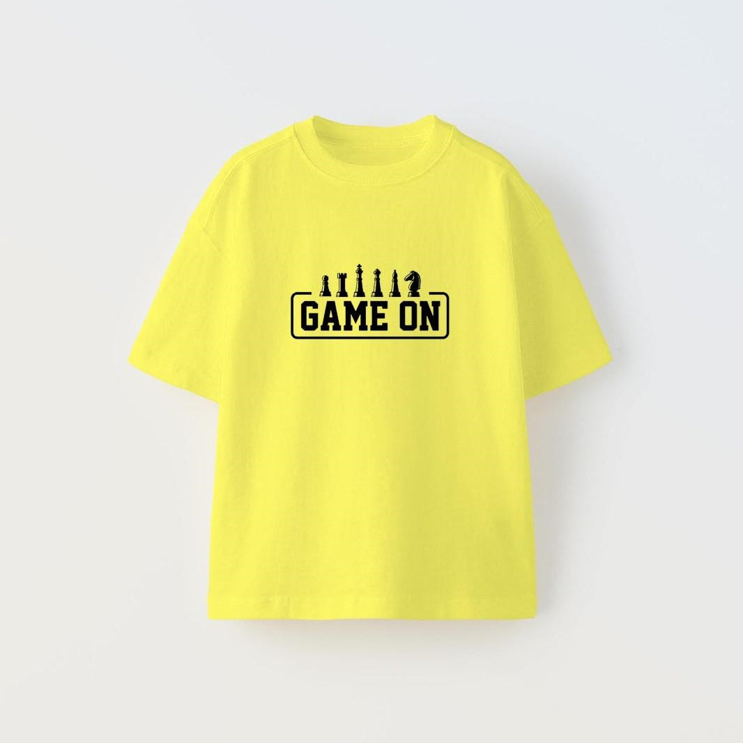 Game On Yazılı Satranç Tasarım Baskılı Sarı Çocuk T-Shirt