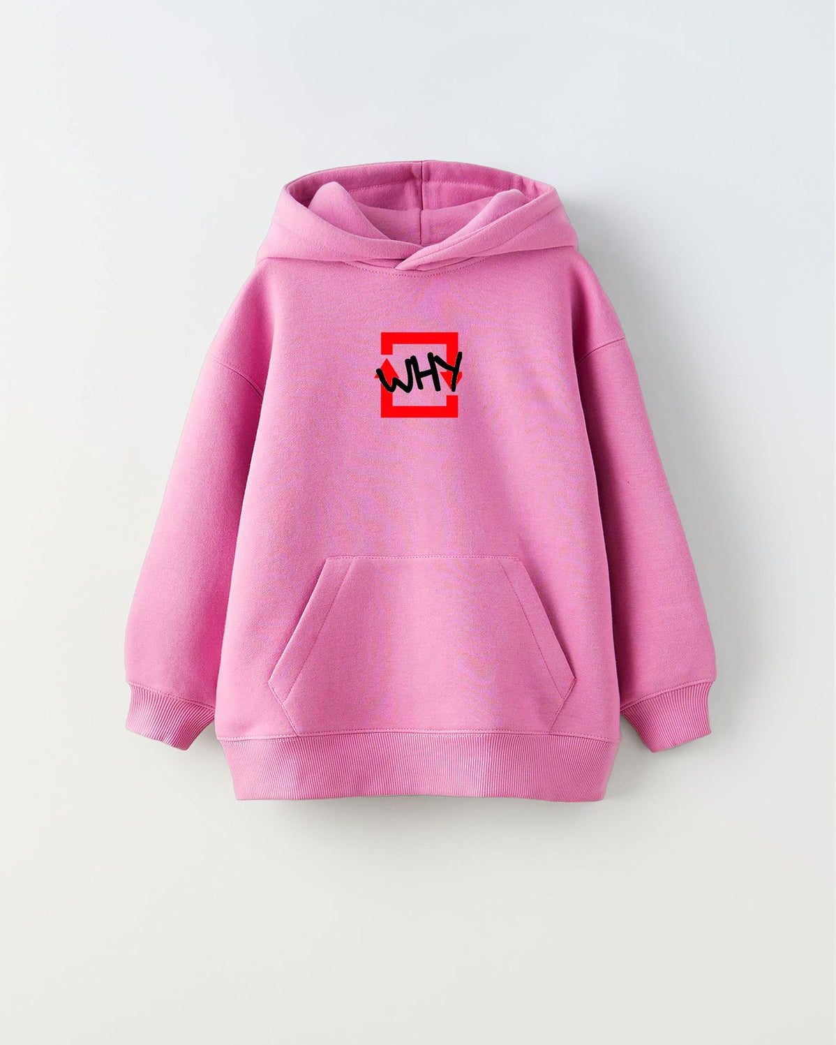 Kapüşonlu İçi Polar Why Baskılı Pembe Unisex Çocuk Hoodie Sweatshirt