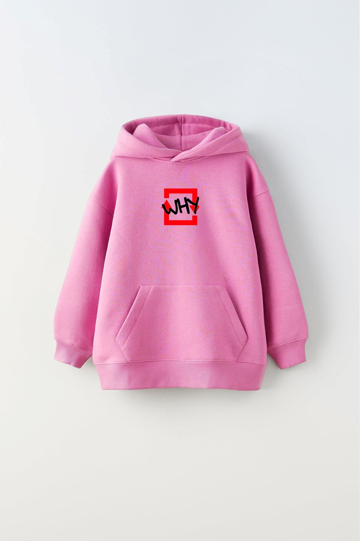 Kapüşonlu İçi Polar Why Baskılı Pembe Unisex Çocuk Hoodie Sweatshirt