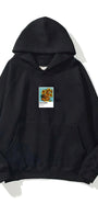 Kapüşonlu İçi Polar Sunflowers Baskılı Siyah Unisex Oversize Hoodie Sweatshirt