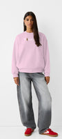 Vogue Yazı Baskılı Bisiklet Yaka İçi Polar Oversize Kesim Unisex Pembe Sweatshirt