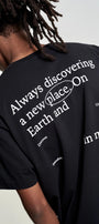 Bisiklet Yaka Discovery Baskılı Siyah Oversize Erkek T-shirt