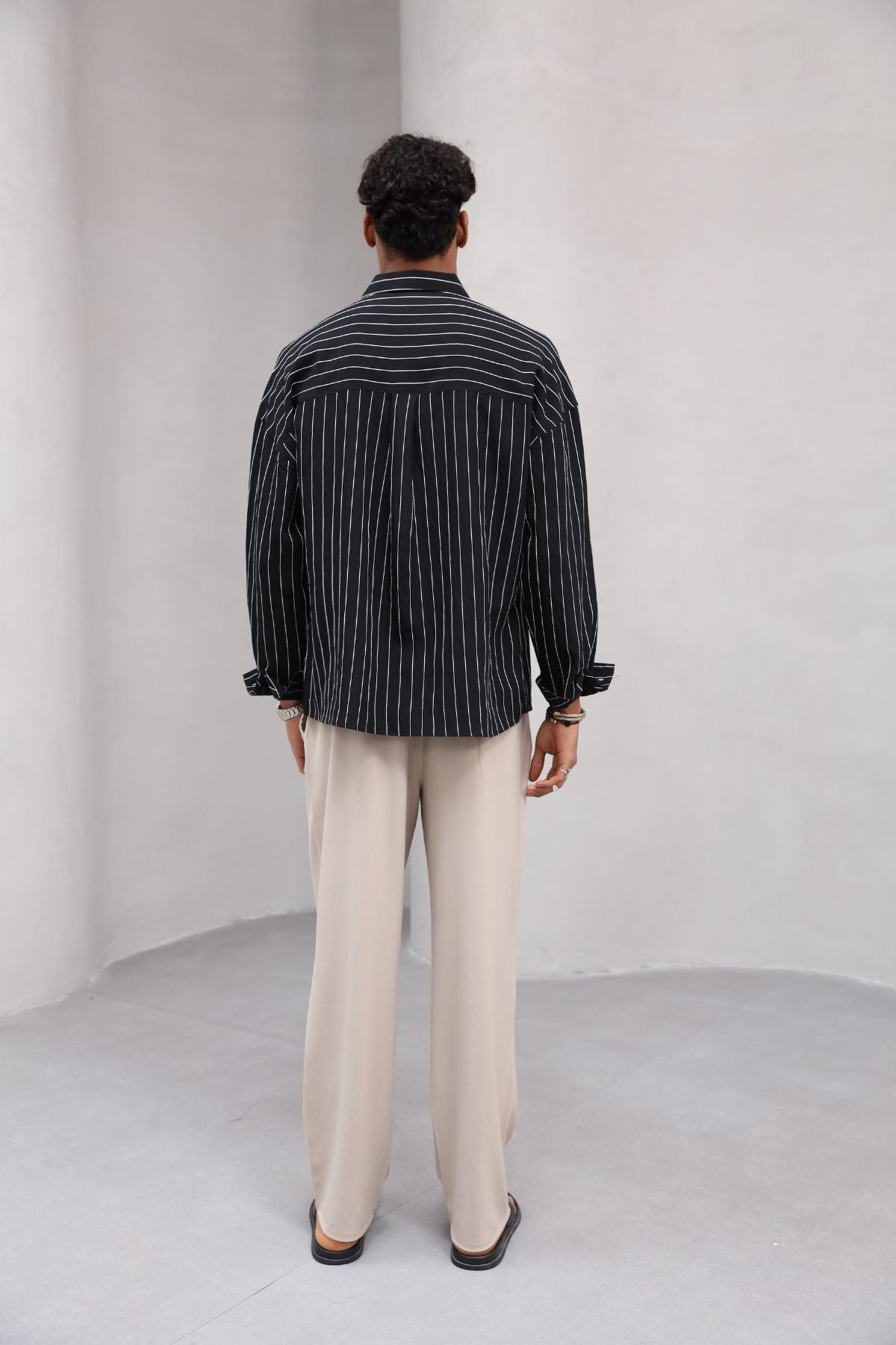 Çizgili Naturel Renk Oversize Erkek Gömlek